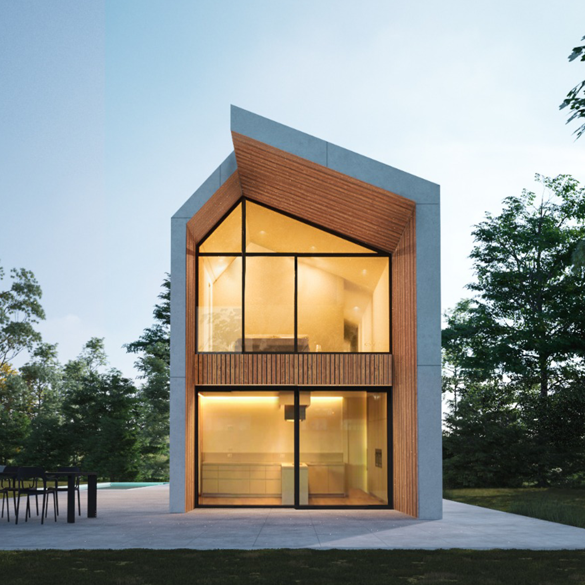 Maison Aurora - Design moderne avec grandes fenêtres et finitions bois naturel